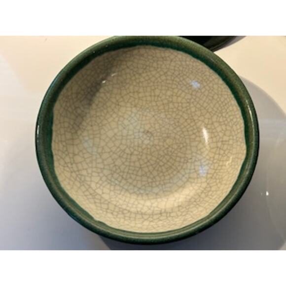 Pier 1 Crackle Collection Distressed Coupe Cereal Bowl Pottery Green Tan 6.75" - Picture 12 of 12